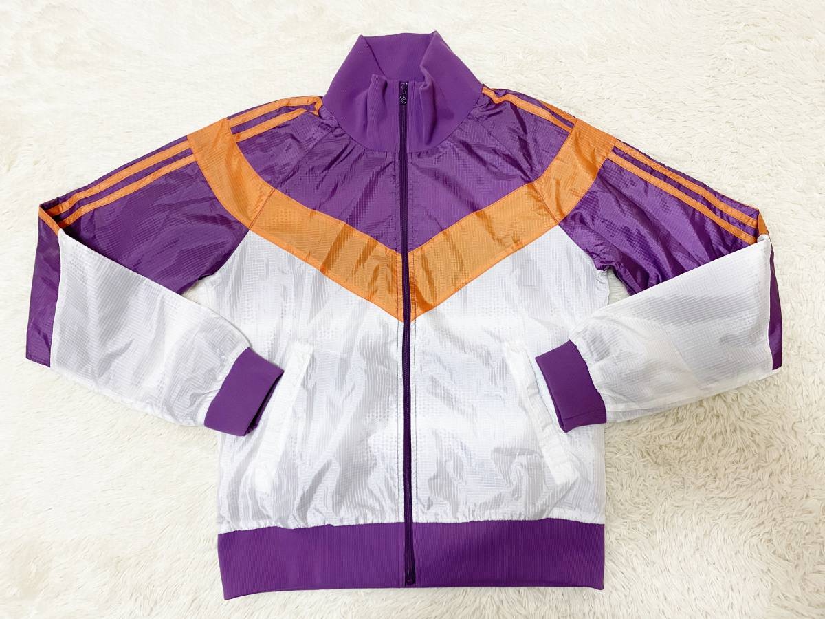 レディスLサイズ:アディダス【adidas3】メッシュ総裏地*ファスナージャケット:白紫オレンジ拍卖