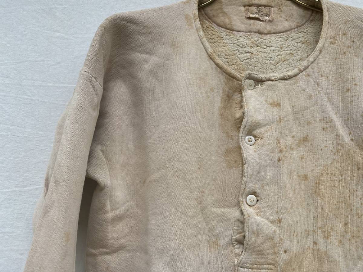 40s50s ヘンリーネック スウェット SWEAT SHIRT ジャパンヴィンテージ JAPAN VINTAGE スキーヤーの刺繍タグ ミルクボタン 長リブ拍卖
