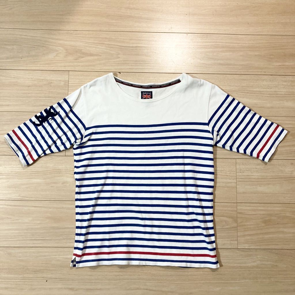 Admiral アドミラル Men's Bigi 半袖シャツ ボーダーシャツ サイズ3 Mサイズ程度 白 青拍卖