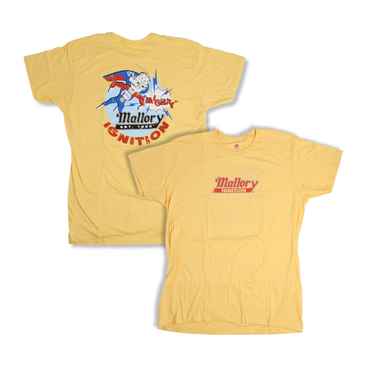 Mallory Ignition T-shirt Size M Yellow Old Cartoon オフィシャル アパレル Tシャツ HotRod Chevy Ford Mopar拍卖
