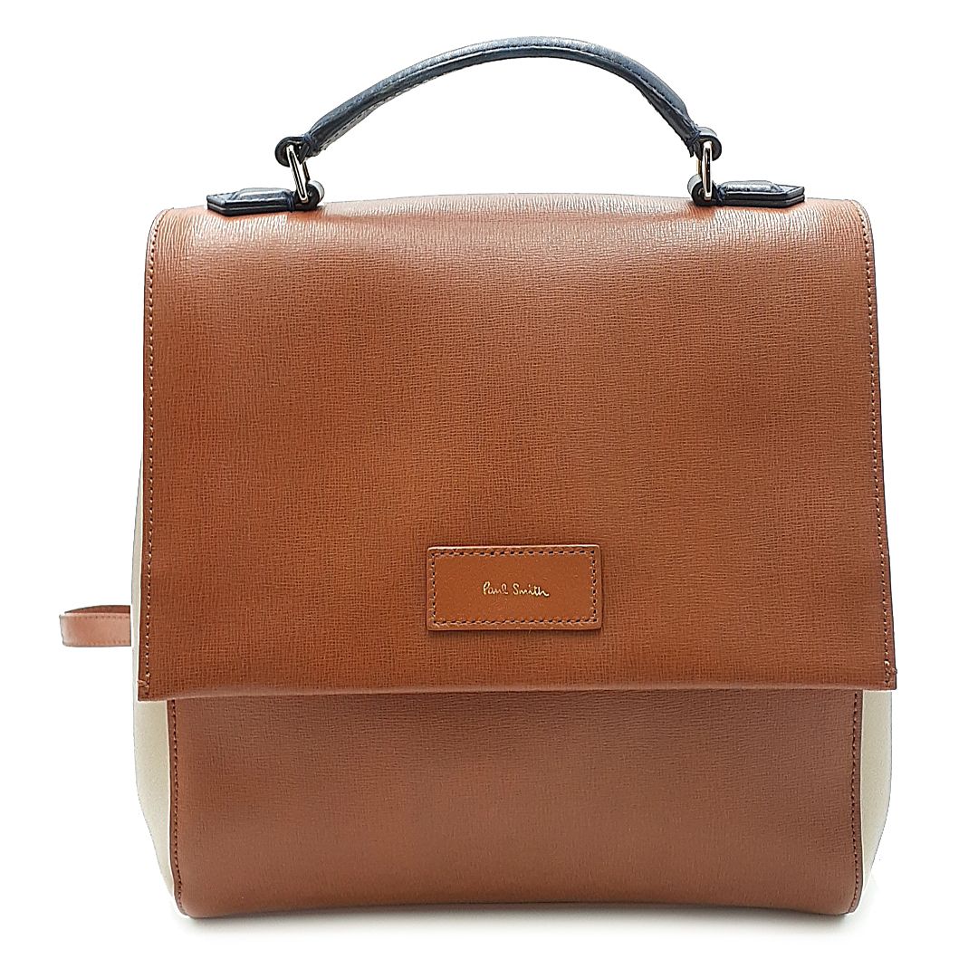 送料無料 ポールスミス PAUL SMITH リュックサック バックパック デイパック バッグ 鞄 バイカラー レザー 茶系 グレージュ系 レディース拍卖