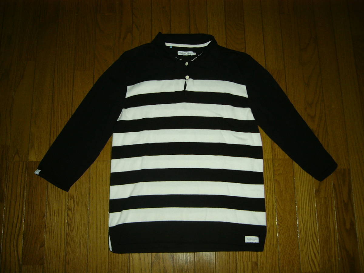 DELUXE Clothing デラックス コットンニット 7分丈ポロシャツ M 白黒 ボーダー /拍卖
