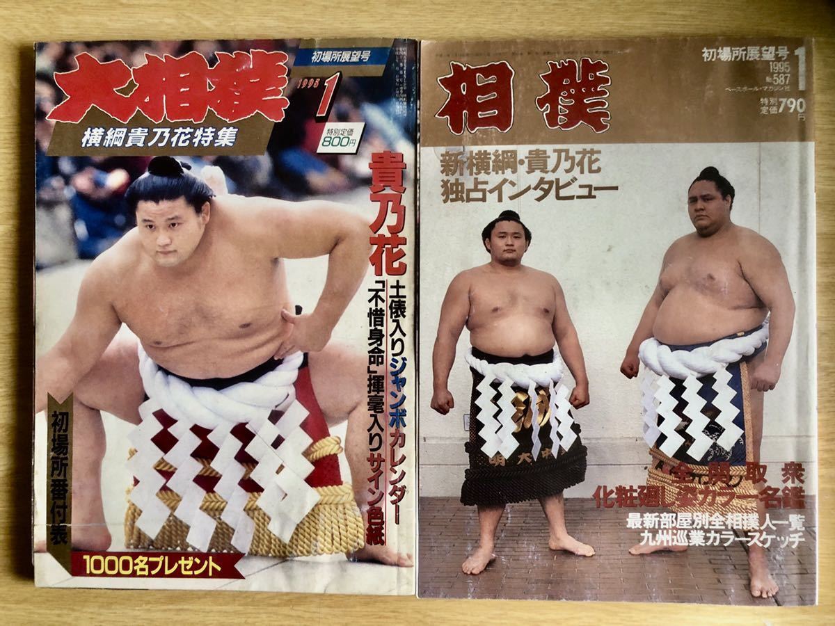 【2冊】大相撲 横綱貴乃花特集/相撲 新横綱・貴乃花インタビュー 1995年1月号 読売新聞社/ベースボール・マガジン社拍卖