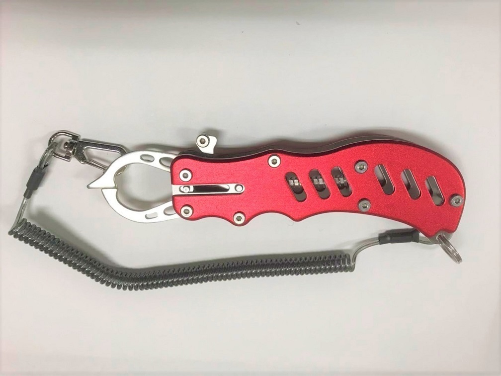 フィッシュ グリップ ツール カラビナ 釣り具 魚掴み器 魚ばさみ 安全ロープ付き 赤色 1本単価 1100円拍卖