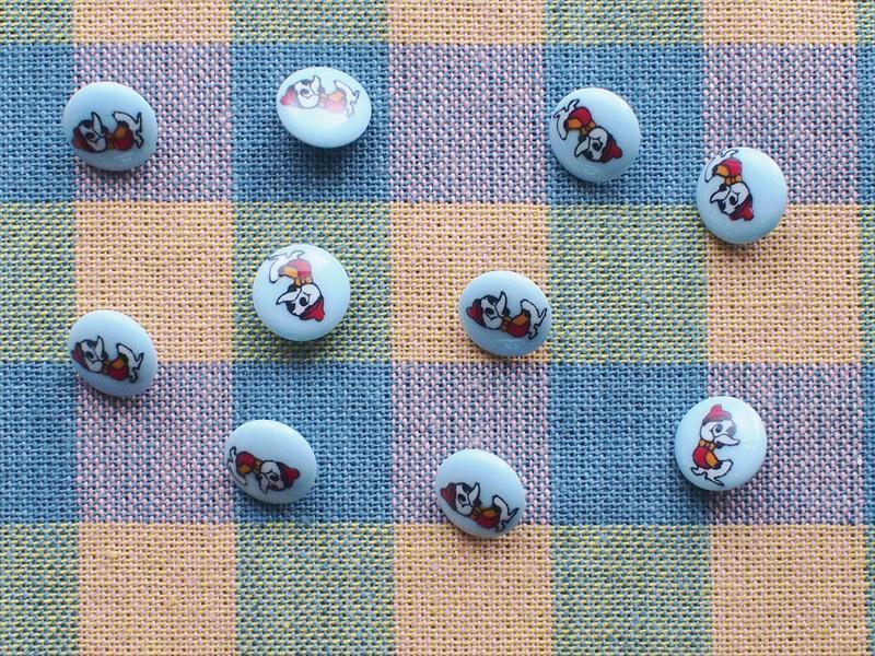 レトロビンテージ手芸雑貨面白ボタン・ブルー帽子アヒル・13㎜・10個セット☆パーツハンドメイド拍卖