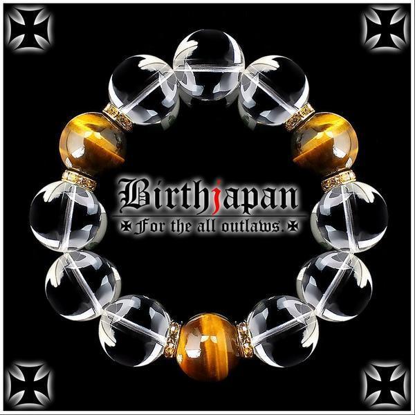 20mm/ロンデル×水晶/虎目石タイガーアイ数珠ブレスレットヤクザ拍卖