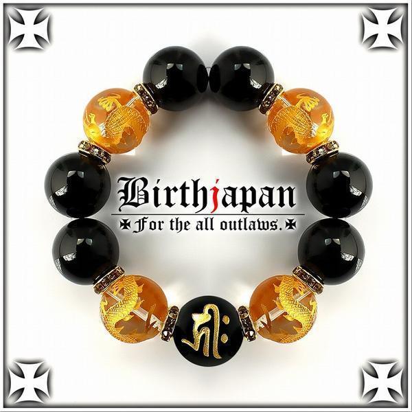 20mm/ロンデル×オニキス/金龍水晶数珠ブレスレット/オラオラ系拍卖