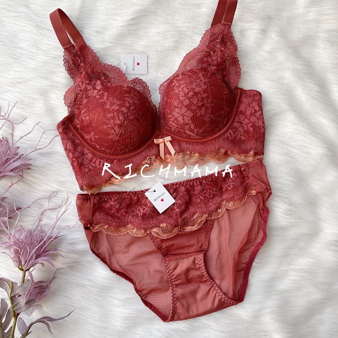 BS1005 L レッド ブラジャーショーツセット ノンワイヤー 下着拍卖