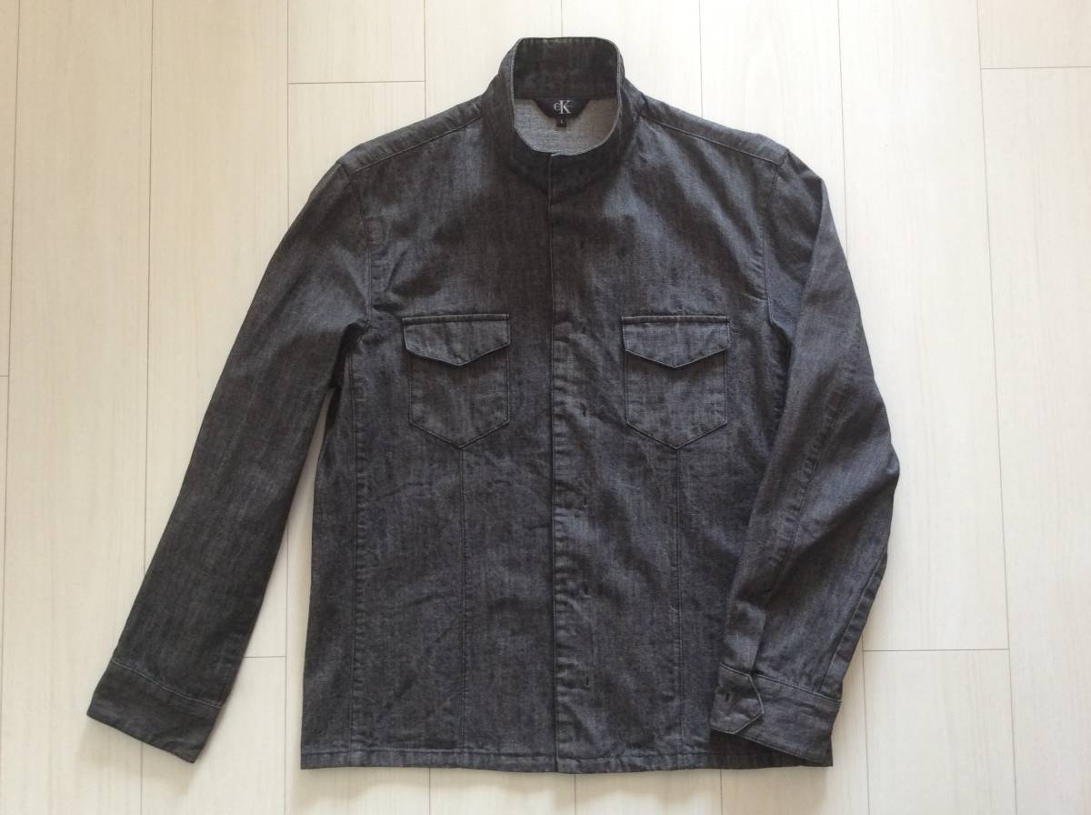 Calvin Klein カルバンクライン デニムジャケット スタンド ブラック 立ち襟 CK L 定番 シンプル ビジネス カジュアル レア 百貨店購入拍卖