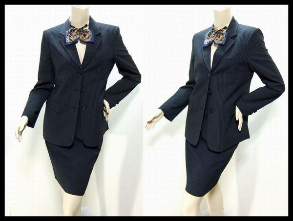 ③新品★数量限定★ストライプ柄 制服 スカートスーツ リボン3点set サイズ11号 定番活用 セットアップ 新装開店 事務服 コスプレ拍卖