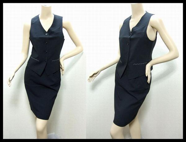 ③新品★数量限定★ストライプ柄 制服 スカートスーツ リボン3点set サイズ9号 定番活用 セットアップ 新装開店 事務服 コスプレ拍卖