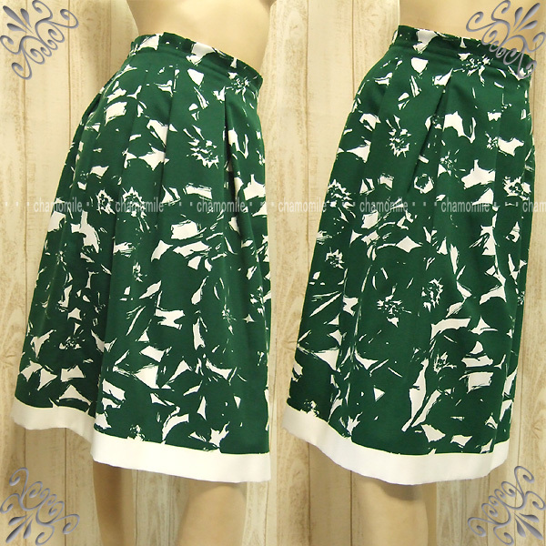 美品 Spick&Span★スピック&スパン★サイズ34 2トーンカラー フレアースカート 緑/白 定番活用 ボトムス ナチュラルスタイル 足細効果拍卖