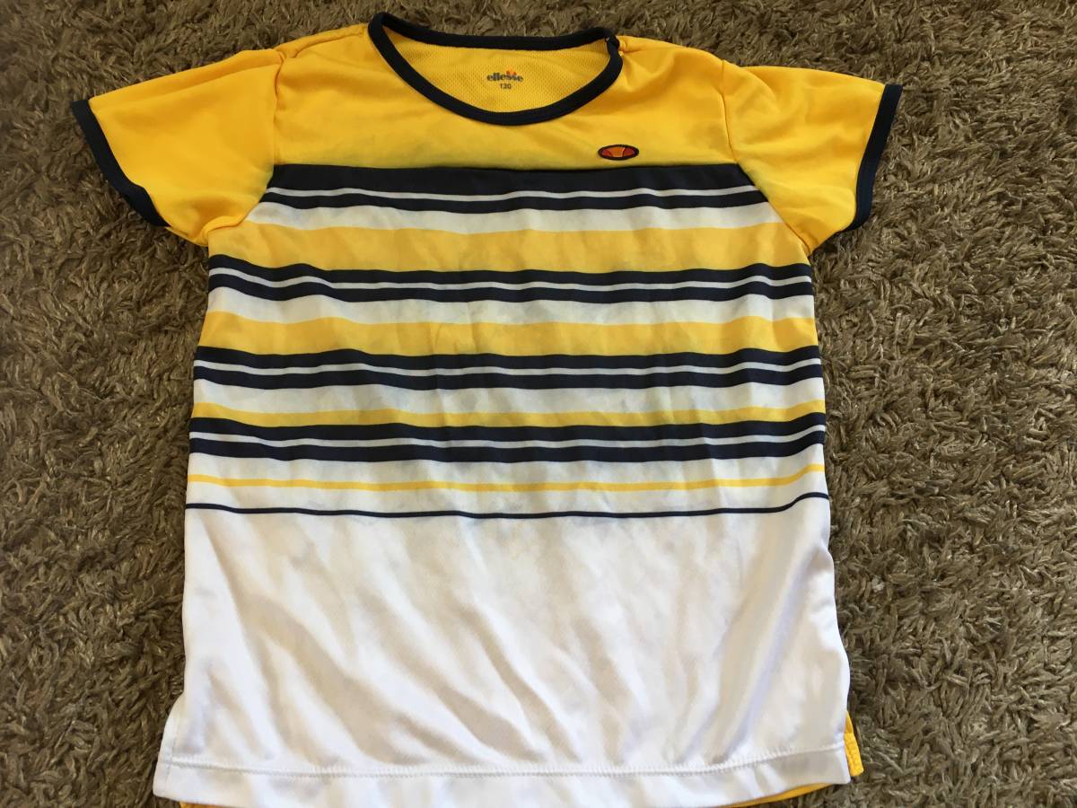 ellesse★エレッセ テニス半袖Tシャツ S/Sプラクティスボーダークルー 130拍卖