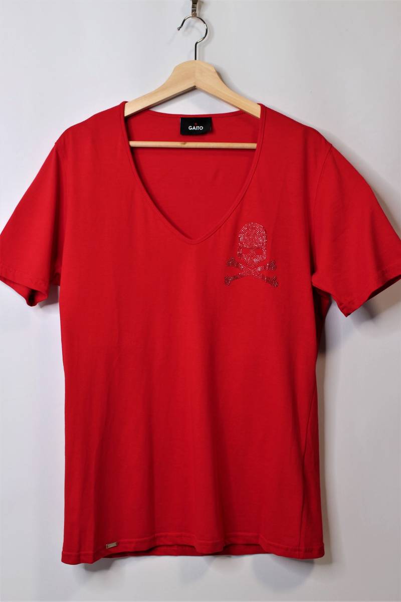 L 春夏 スペシャル特価!「ガイト」人工ダイヤの煌めき・超ハイクオリティ・Tシャツ・鮮烈ロッソ・希少品♪サイズL(50)拍卖