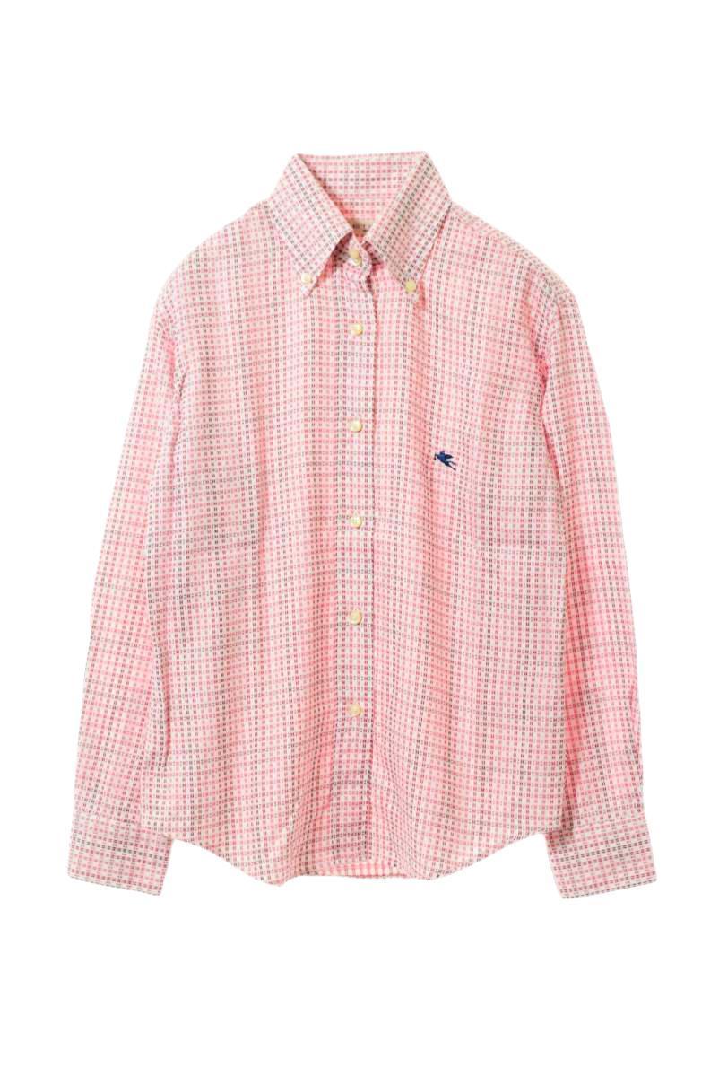 美品 ETRO 総柄刺繍 コットン ボタンダウンシャツ 40 ピンク エトロ KL4CUCLP23拍卖