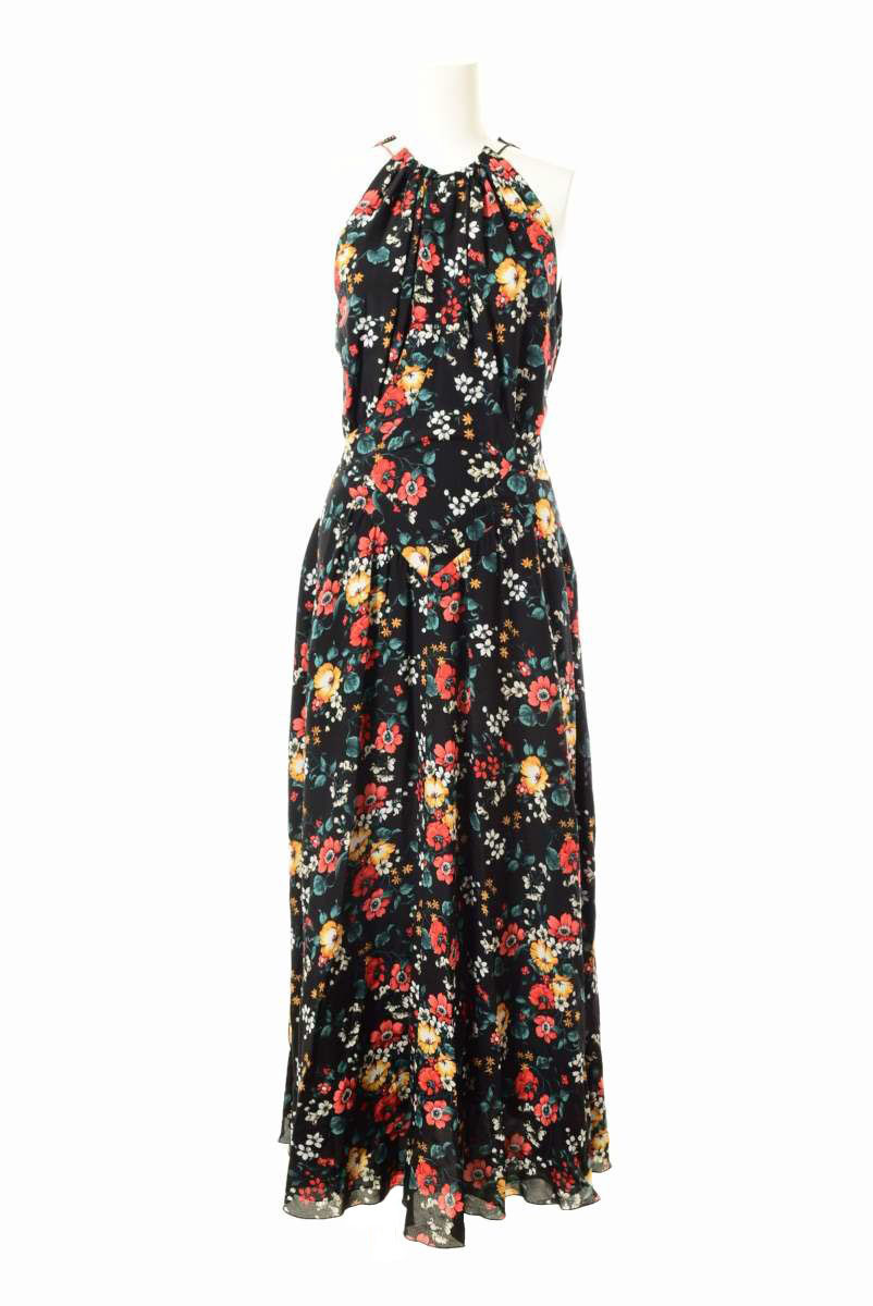 未使用 DEREK LAM フローラルプリント シルク ドレス 36 ブラック デレクラム KL4CPLPB36拍卖