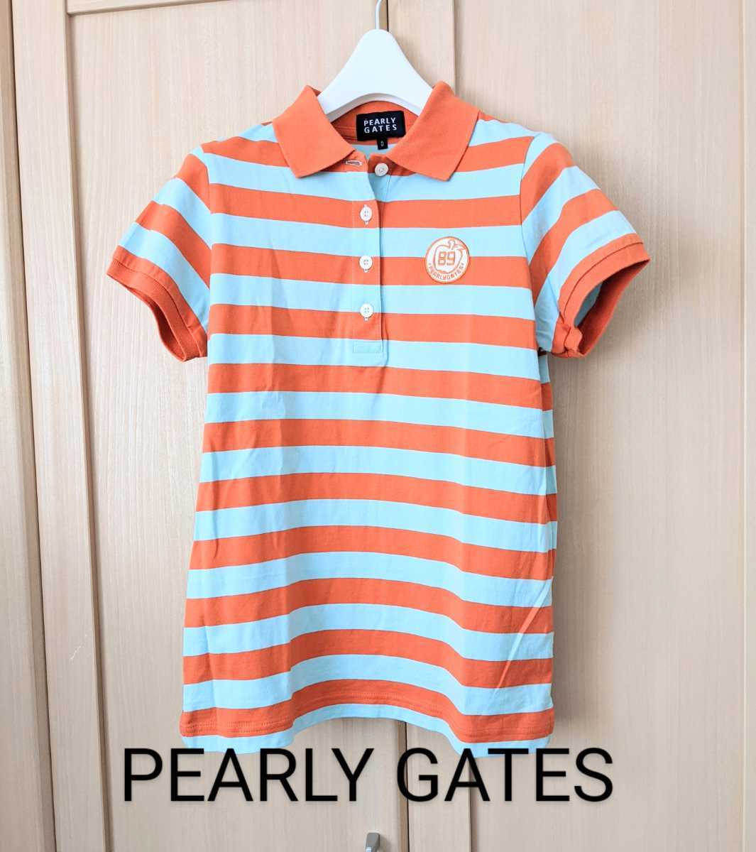 PEARLY GATES レディース0 パーリーゲイツ 半袖 ゴルフ カノコ ポロシャツ ブランドロゴ刺繍 S相当 日本製 正規品 オレンジボーダー拍卖