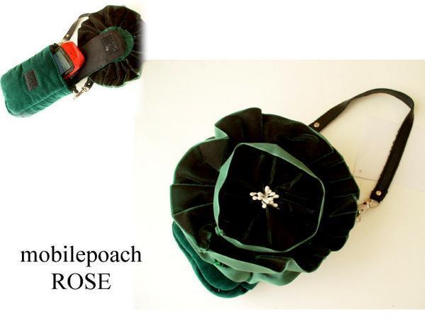 新品モバイルケースローズグリーン/バラ花携帯ポーチストラップ 拍卖