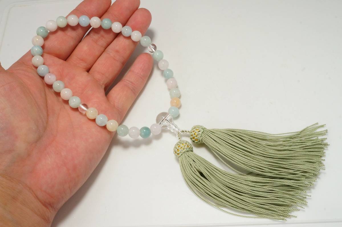 早い者勝ち1点のみ【マルチカラーベリル8mm念珠】 数珠 正絹頭付房 全宗派使用可能 仏具 お葬式 法事拍卖