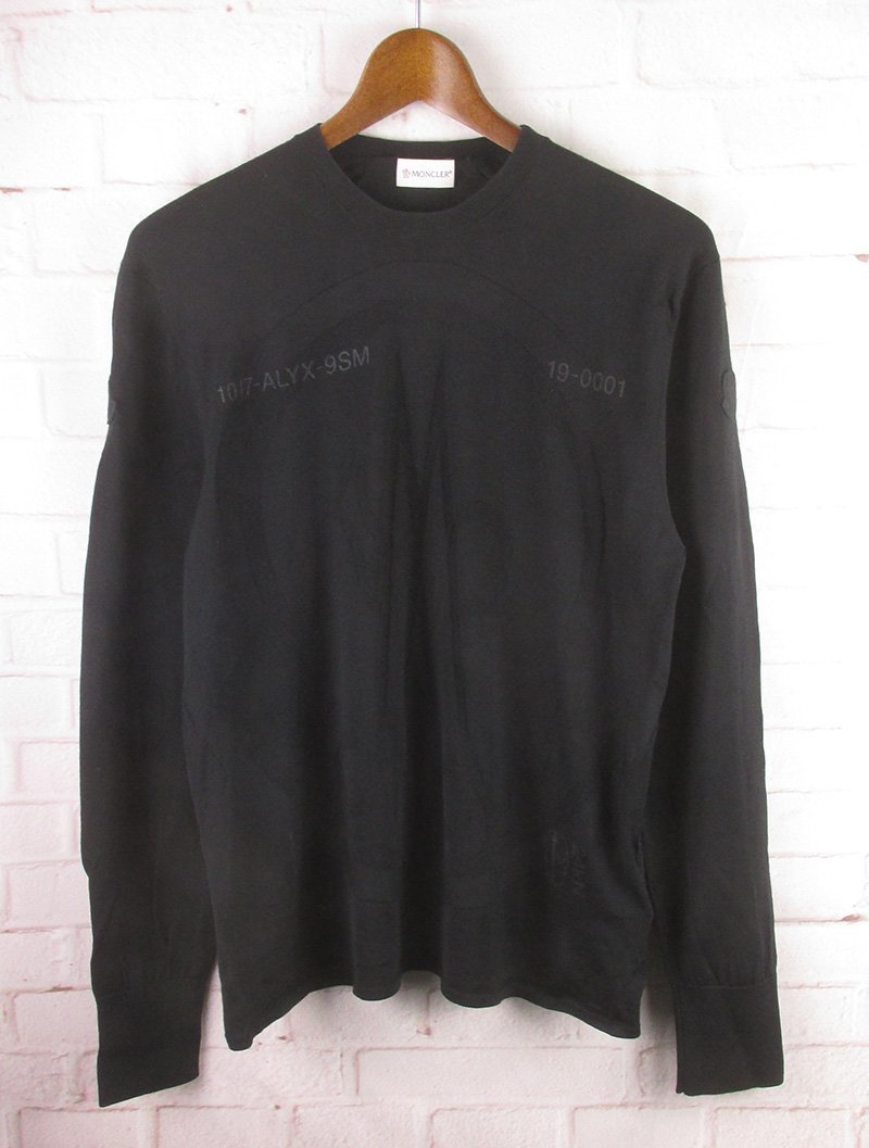 LFW6972 MONCLER モンクレール ジーニアス6 1017 ALYX 9SM ロゴジャカード ウール ニット セーター S 美品 ブラック系拍卖