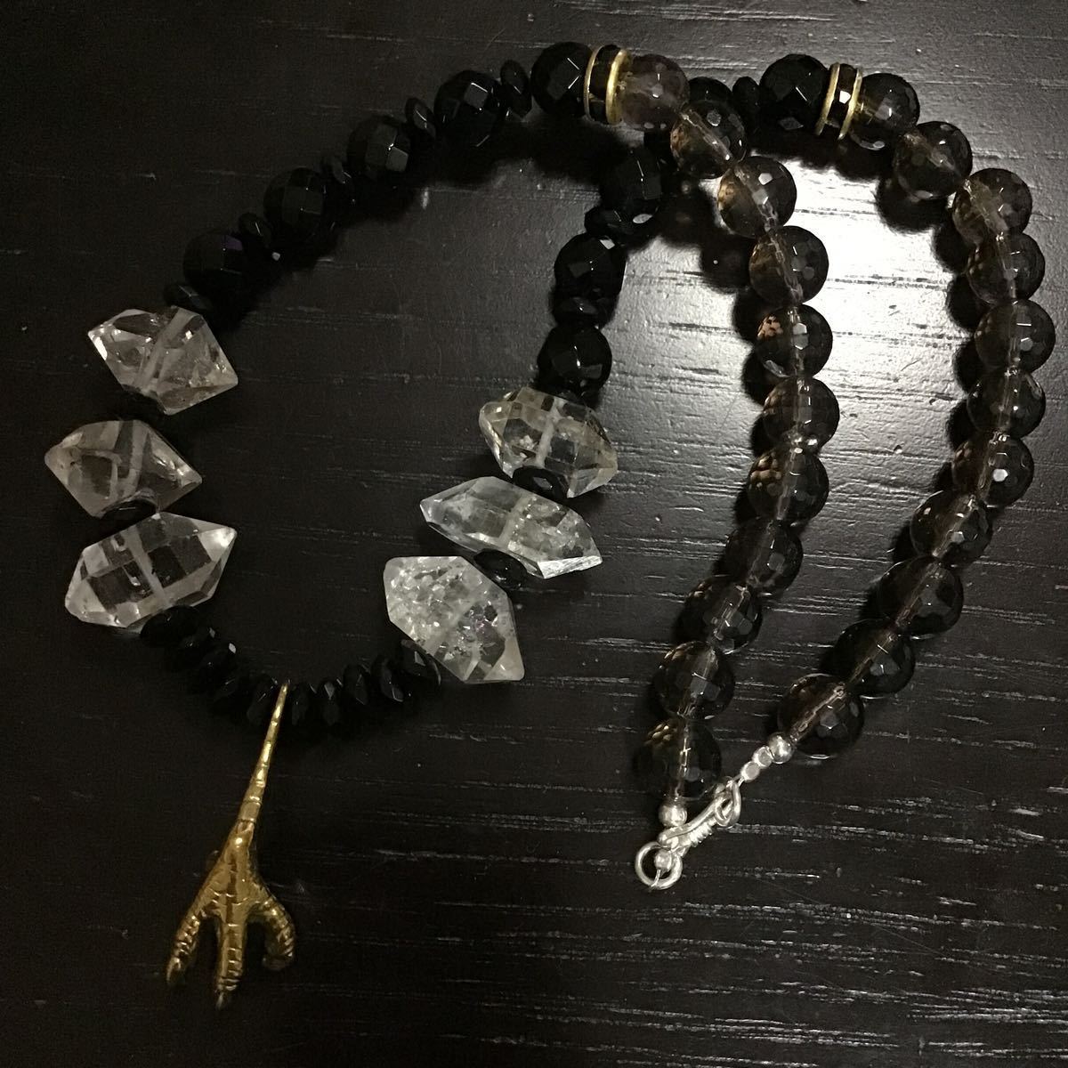 シルバー925&真鍮 イーグル 金爪 × オニキス × 水晶 × スモーキークォーツ ネックレス ☆ インディアンジュエリー ナバホ族 ペンダント拍卖