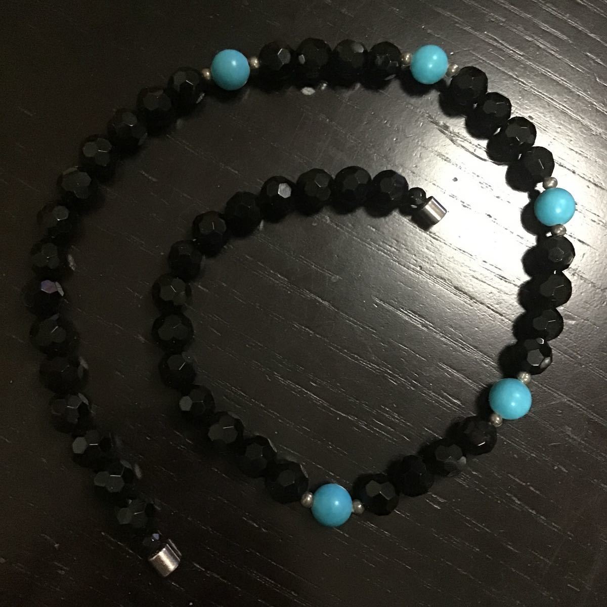 インディアンジュエリー オニキス ターコイズ ネックレス 8mm玉 ★ ナバホ族拍卖