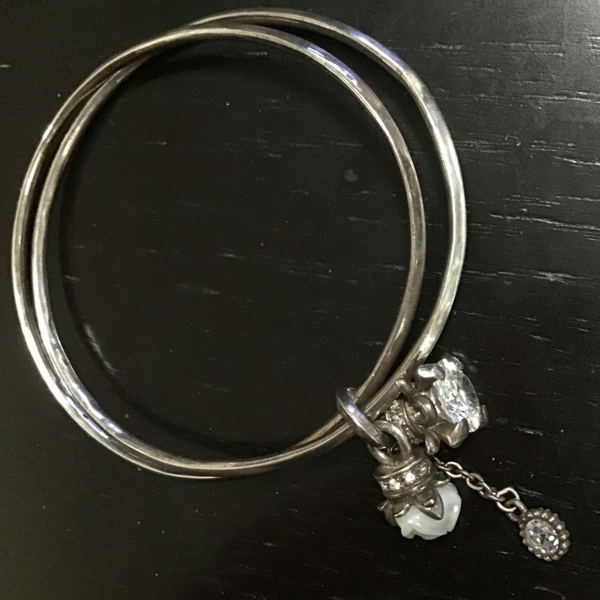 アルページュ SV925 2連 シルバー バングル ☆ ジルコニア クラウン 薔薇 ブレスレット ARPAGE拍卖