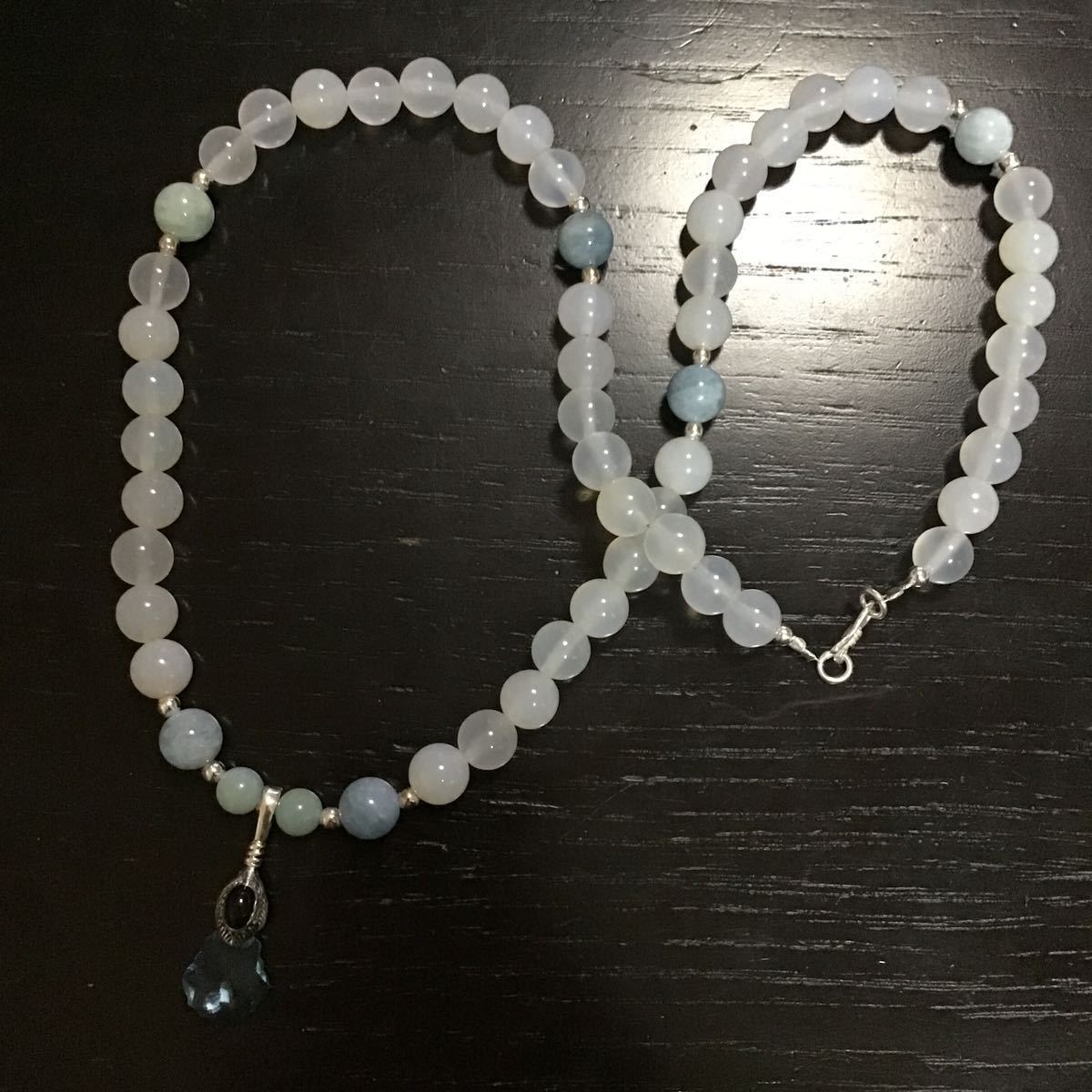 シルバー925 ティアドロップ ブルージルコニア×ホワイトオニキス× アクアマリン ペンダント ネックレス インディアンジュエリー フェザー拍卖