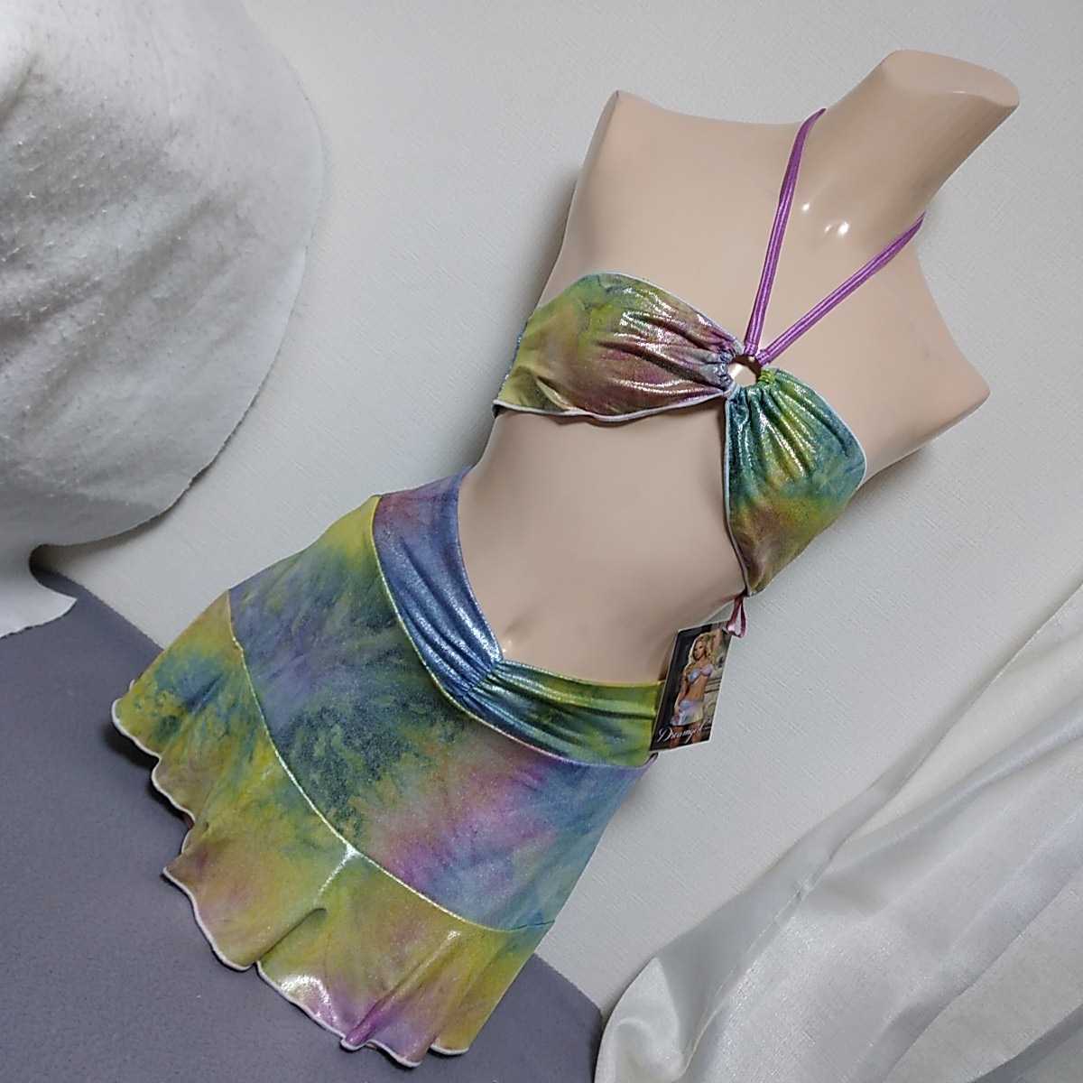 Dreamgirl 5587 ウォーターレインボー 3ピースセット S ホルターブラ ミニスカート パンティ拍卖