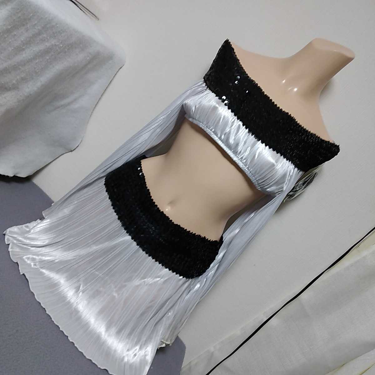 Dreamgirl 5373 スパンコール&プリーツ 4ピースセット M オフショルダー・ロングスリーブ・クロップトップ ミニスカート パンティ拍卖