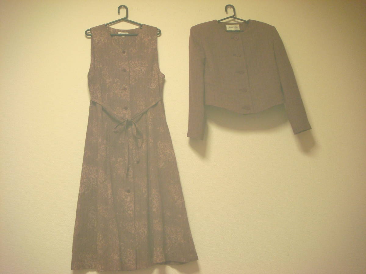 昭和レトロ ロング ワンピース&ジャケット セットアップ アンサンブル 赤紫あずき 美品拍卖