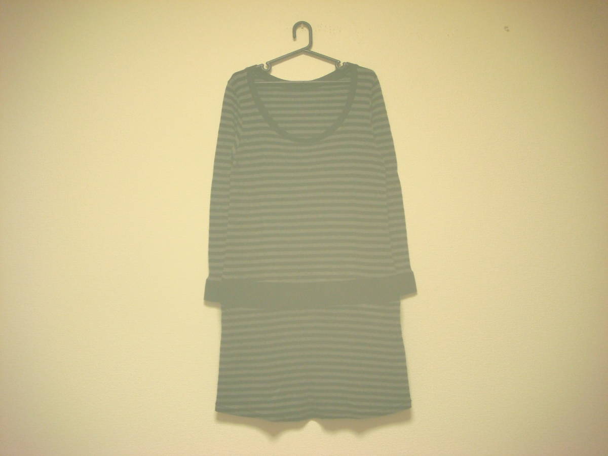 マタニティ ボーダー ジャージー カットソー ワンピース グレーブラック 美品拍卖