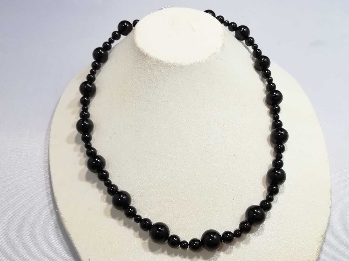 天然丸玉オニキスシンプルデザインネックレス 10356拍卖