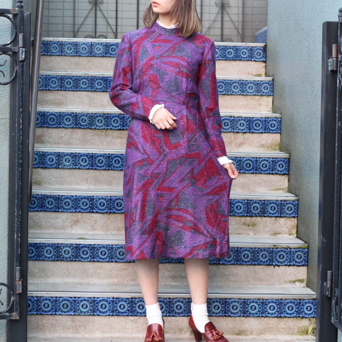 RETRO VINTAGE WOOL DESIGN ONE PIECE/レトロ古着ウールデザインワンピース拍卖