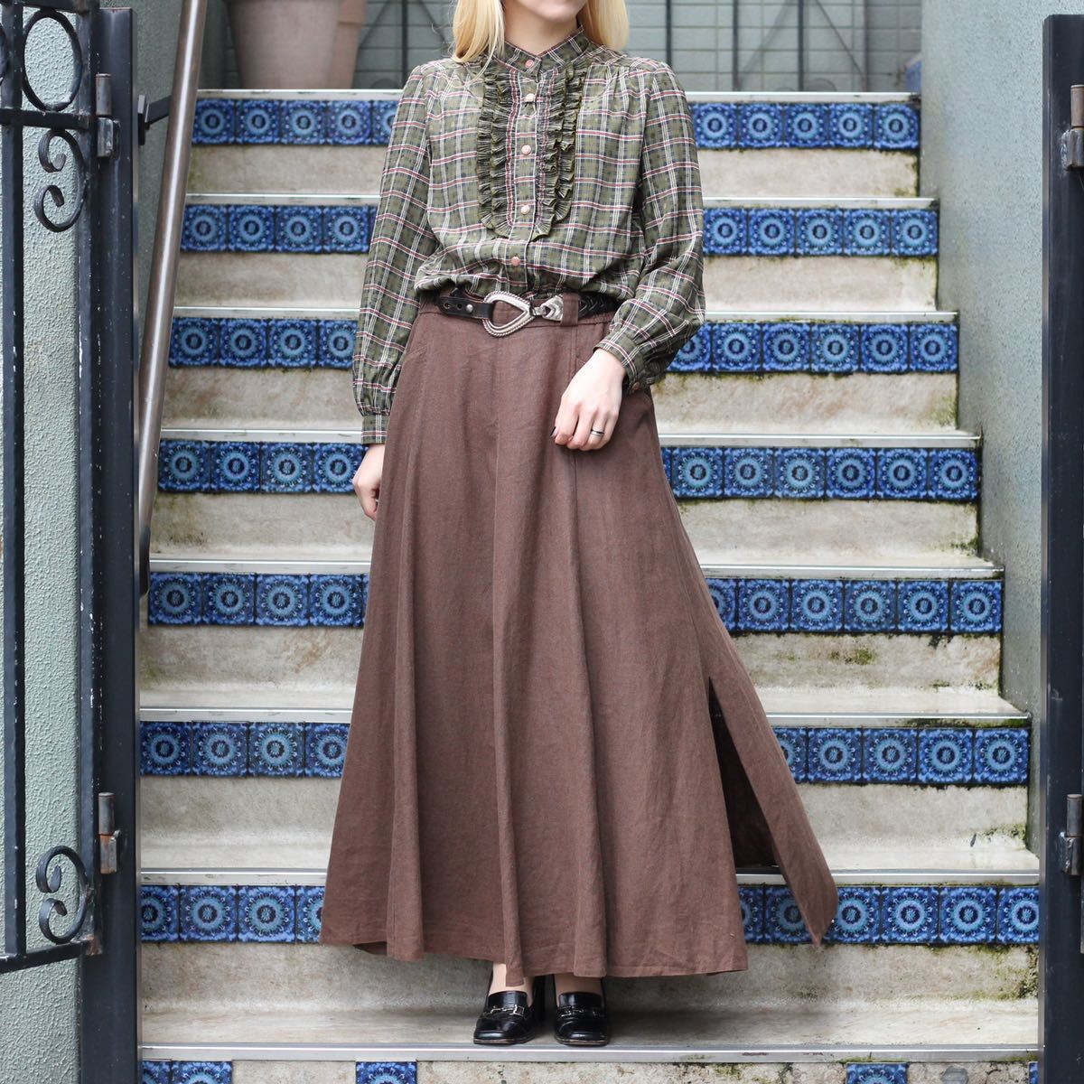 EU VINTAGE LINEN TYROLEAN LONG SKIRT/ヨーロッパ古着リネンチロリアンロングスカート拍卖