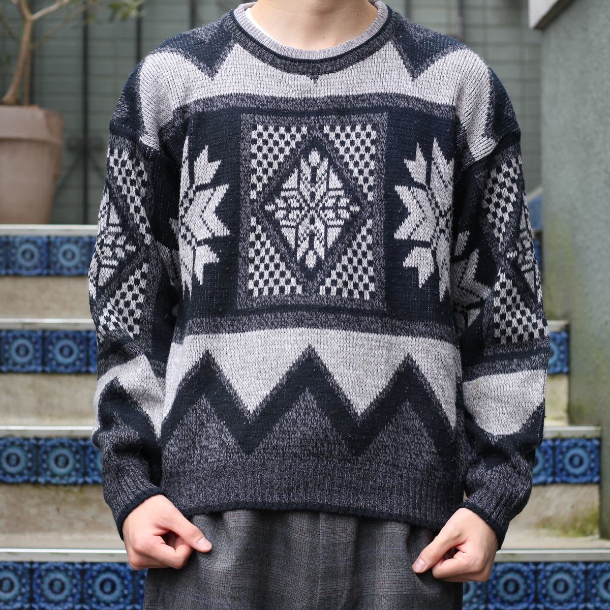 USA VINTAGE BIG BEAR 2 TONE DESIGN KNIT/アメリカ古着2トーンデザインニット拍卖