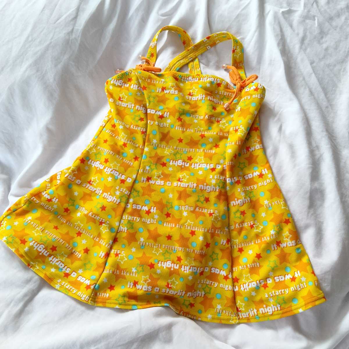 キッズ水着 ワンピース水着 女の子 130 黄色系星柄 000708拍卖