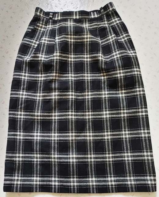 ウエスト66㎝ ミニスカート タイトスカート 黒×白 チェック柄 秋冬 毛混拍卖