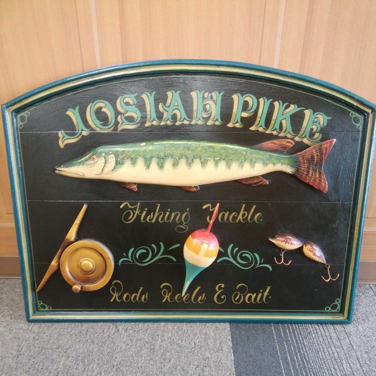 木製立体看板パネル ディスプレイ Fishing Reels&Bait スペルの場所違い 長期保管 未使用拍卖