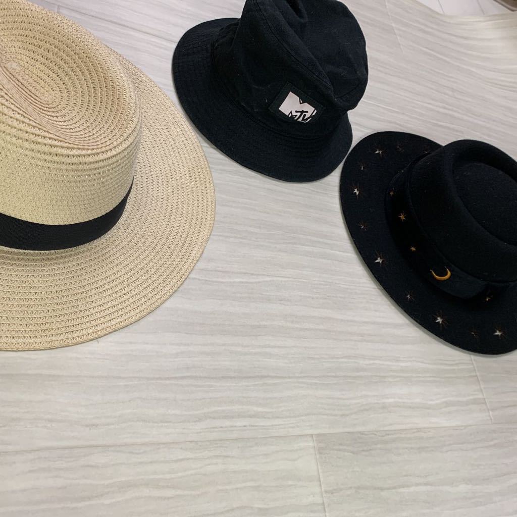 帽子3点セット! ハット 中折れハット 白 黒 サイズ フリー拍卖