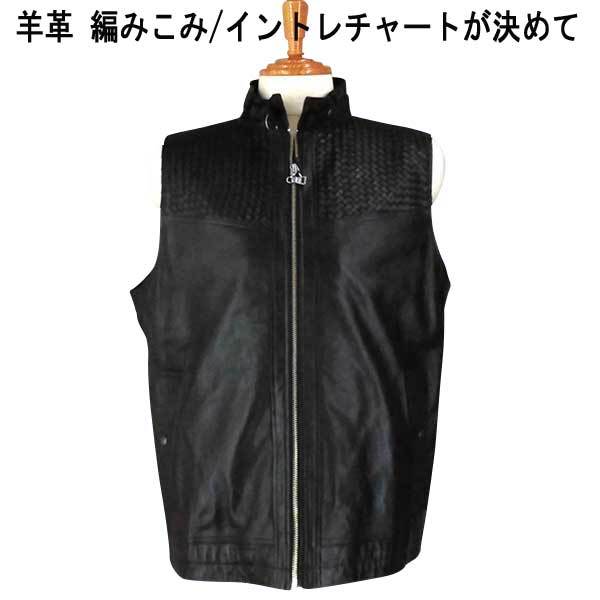 パジェロ レザー羊革・デザインベスト ジレ・黒 LL拍卖