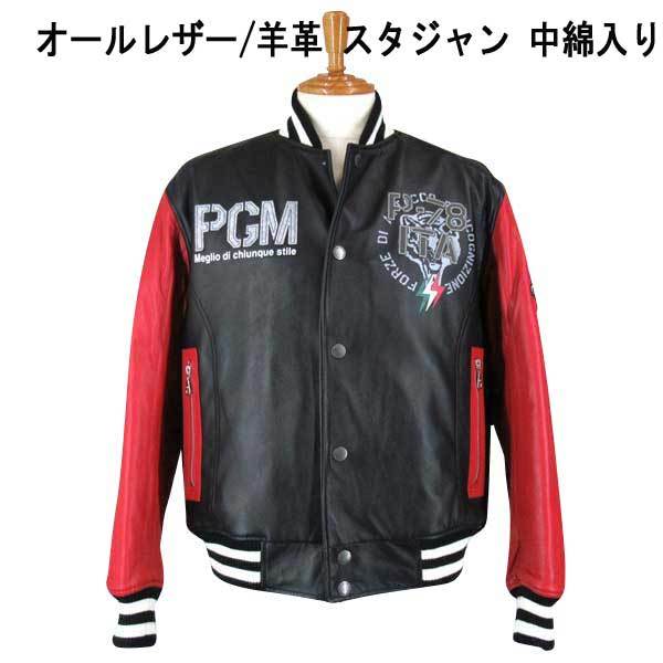 パジェロ 羊革/袖ワッペン/スタジアムジャンバ-(中綿入 黒×赤 L拍卖