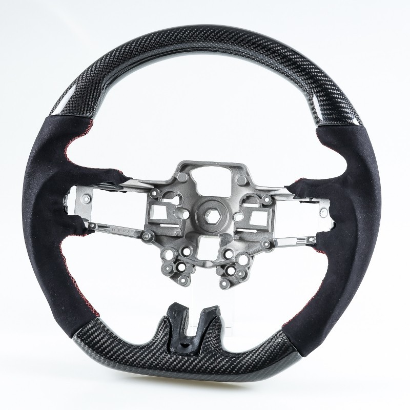 フォード用 マスタング 後期用 2019-2022 D型 ステアリング ホイール ハンドル カーボン×本革スエード×赤ステッチ拍卖