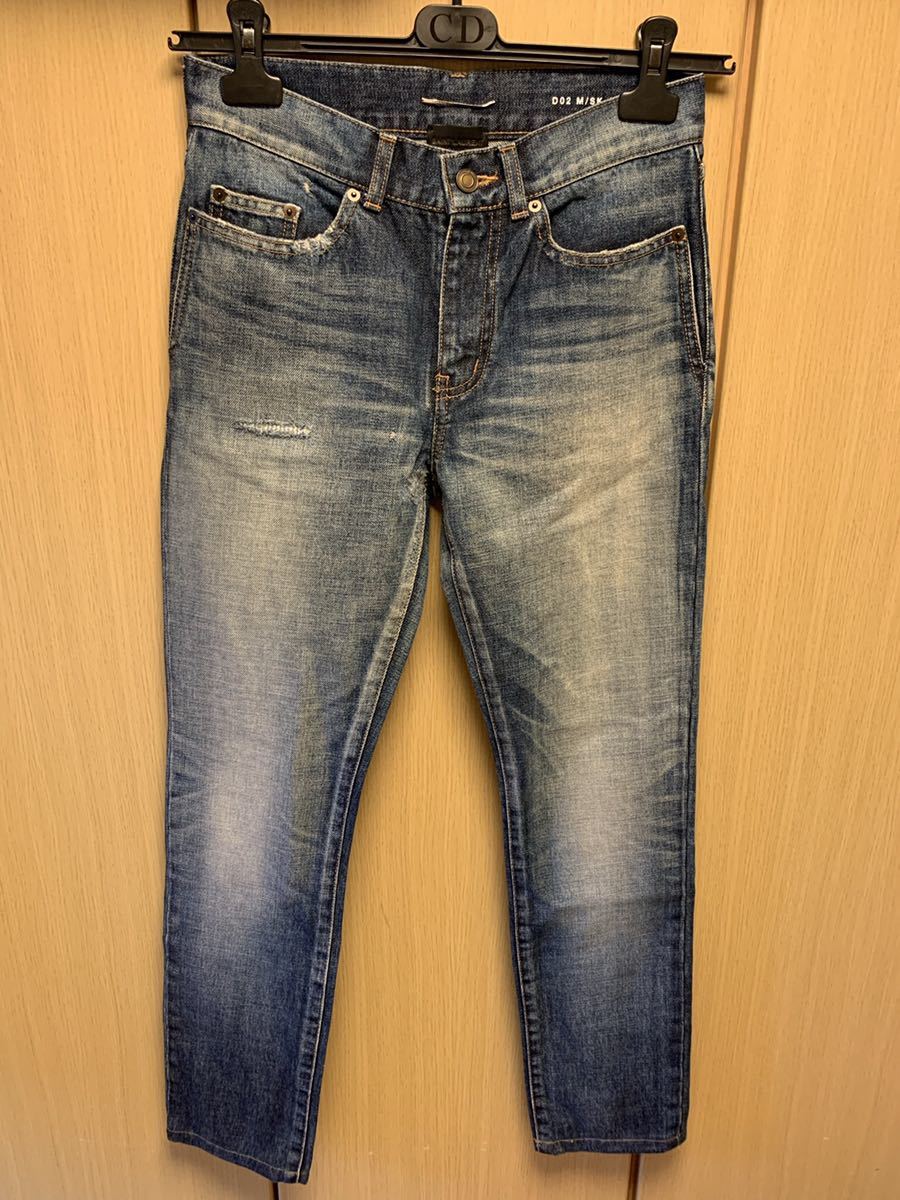 国内正規 19SS Saint Laurent Paris サンローランパリ D02 M/SK-LW スキニー ダメージ リペア加工 インディゴ デニム 27 527503 Y893R拍卖