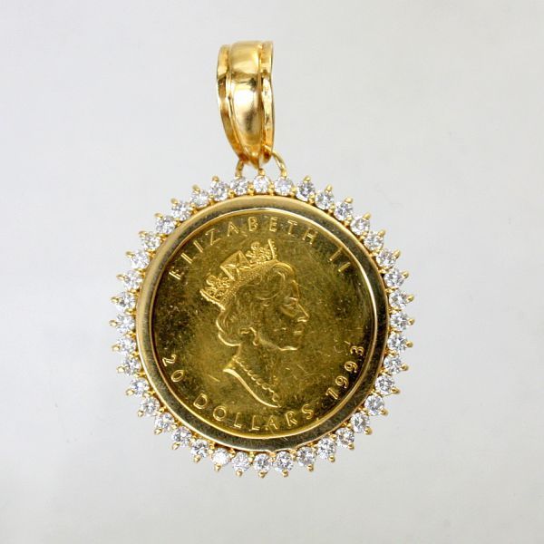 ◎中古美品◎18金枠 ダイヤ 1.36ct 2分の1オンス 純金コイン ペンダント拍卖