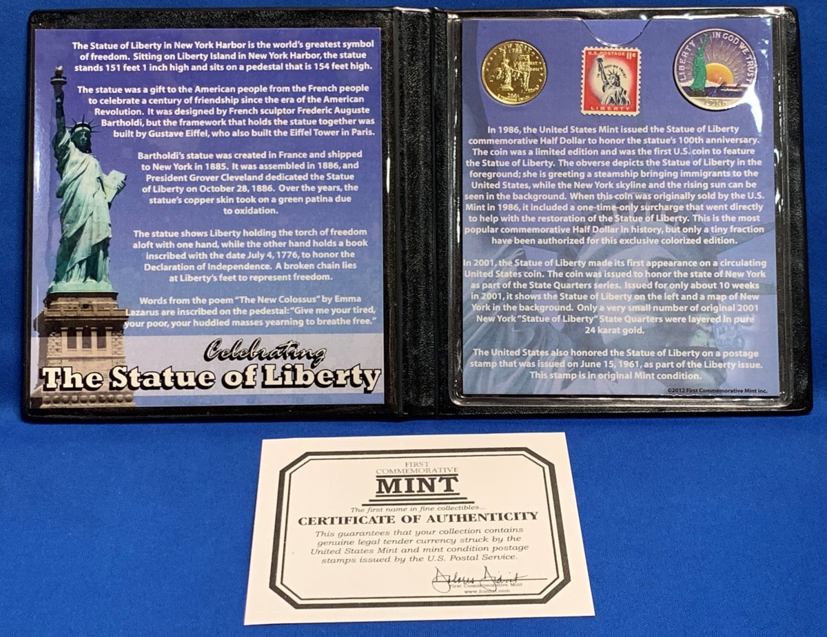 ◆『自由の女神を称えて』コイン2種&切手セット【CELEBRATING THE STATUE OF LIBERTY】ホルダー入り・証明書付◆保管品拍卖
