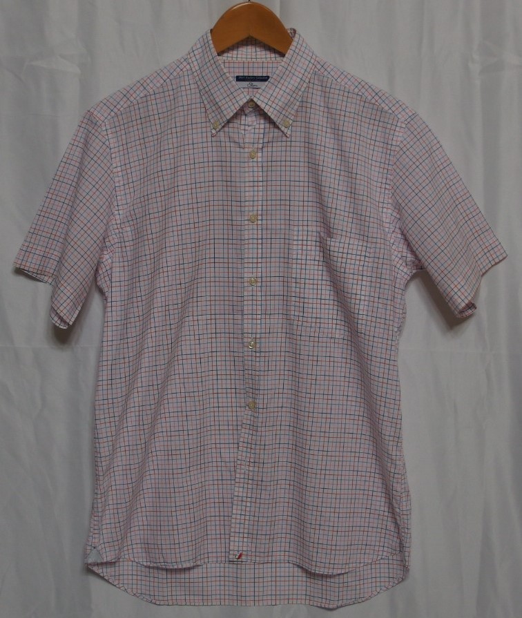 SHIRT FACTORY COLLECTION◆チェック柄 ボタンダウン 半袖シャツ(白×赤×青)サイズ40・15 1/4◆USED拍卖
