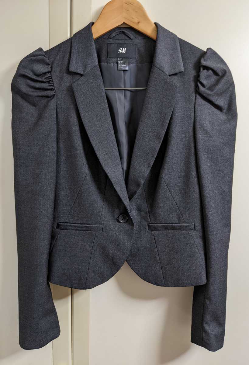 ★H&M★グレー パフスリーブジャケット アウター★サイズ36 Sサイズ★エイチ&エム★拍卖