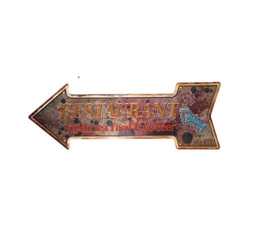 A567 矢印 メタル サイン ブリキ 看板 金属 製 プレート アート パネル 店 おしゃれ 左 方向 レストラン RESTAURANT【75】拍卖