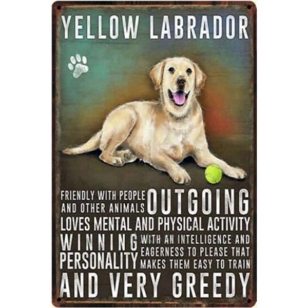 A1232 メタル サイン ブリキ 看板 金属 プレート 店 注意 動物 ペット 愛 犬 ラブラドール レトリバー 茶 イエロー【1171】拍卖